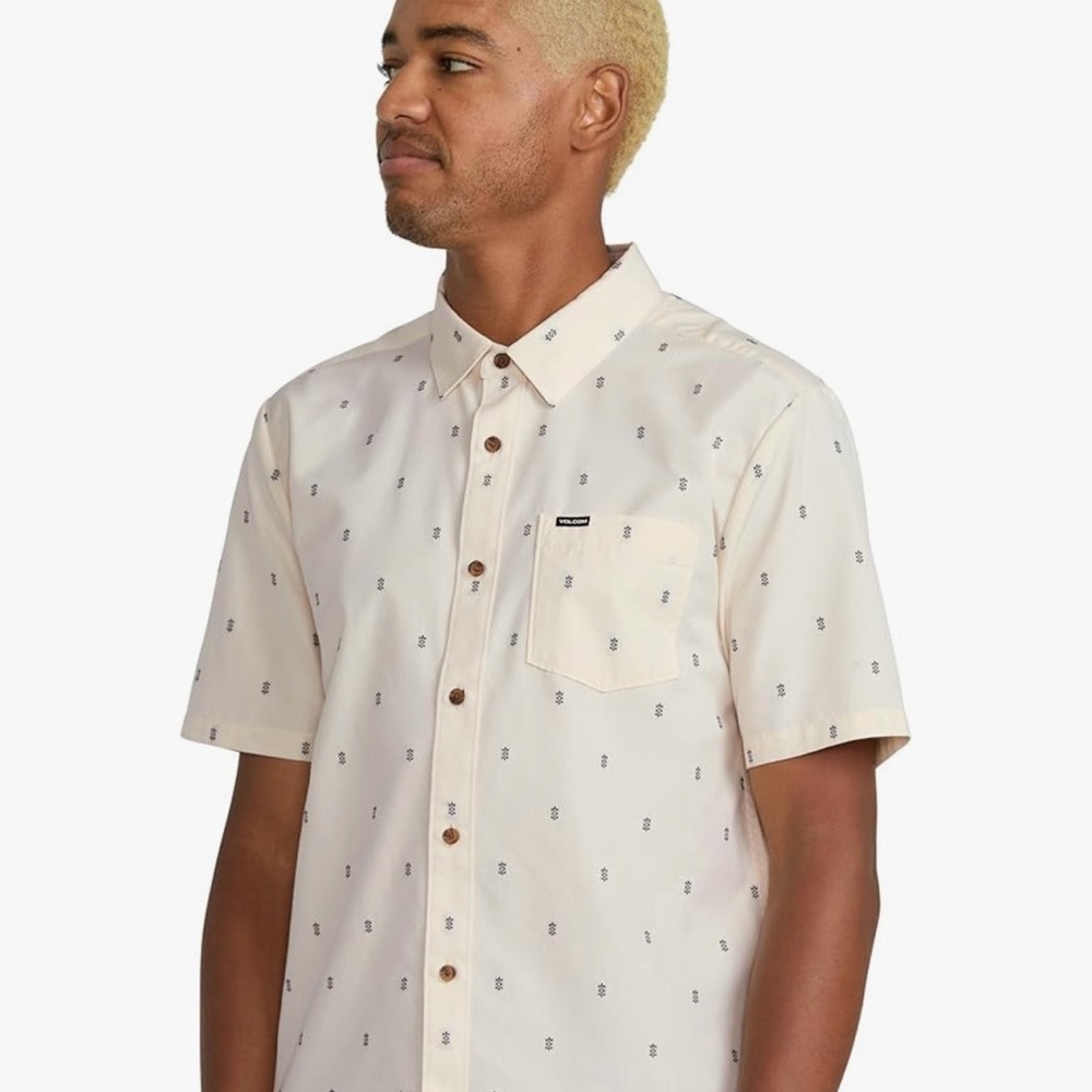 Volcom Cream Casual Button Down Shirt with Modern Fit